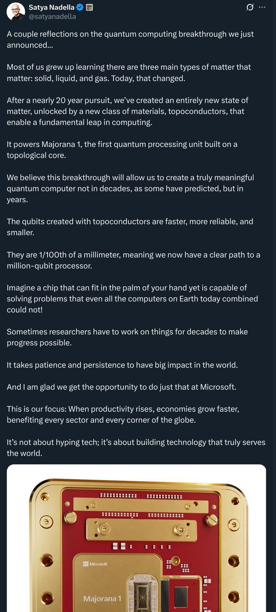 Quantum computer announcement from Microsoft